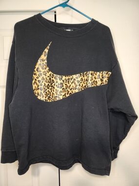 Nike Leopard Swoosh Black Crewneck Sweatshirt